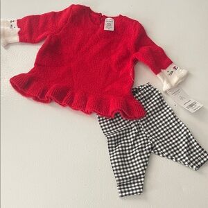 Carter's Red Sweater and Checkered Leggings Set New born cat sweater
